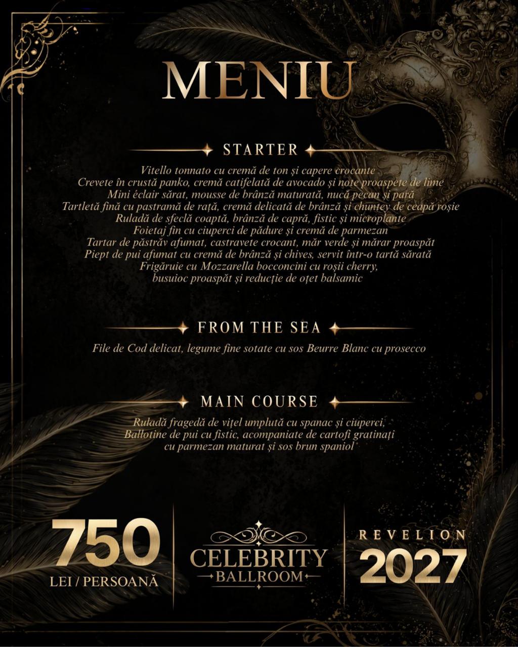 Meniu festiv pentru Revelion 2027 – Celebrity Ballroom